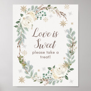 Kärlek är ett svalt Winter-Blommigtens bröllopsfav Poster