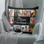 Kärlek är ett underbart Sak Black Grått 10-foto Kudde<br><div class="desc">Romantisk offert och Anpassningsbar Photo Pillow. Huvudordalydelsen är handskriven och lyder "Kärlek är ett underbart Sak" i lekfull kalligrafi med kärlek hjärtan. Fotomallen är inställd så att du kan lägga till bilder, arbeta medsols från den översta lämnat, för att skapa ett enkelt rutnätsfoto från stil till ram i slogan. Den...</div>