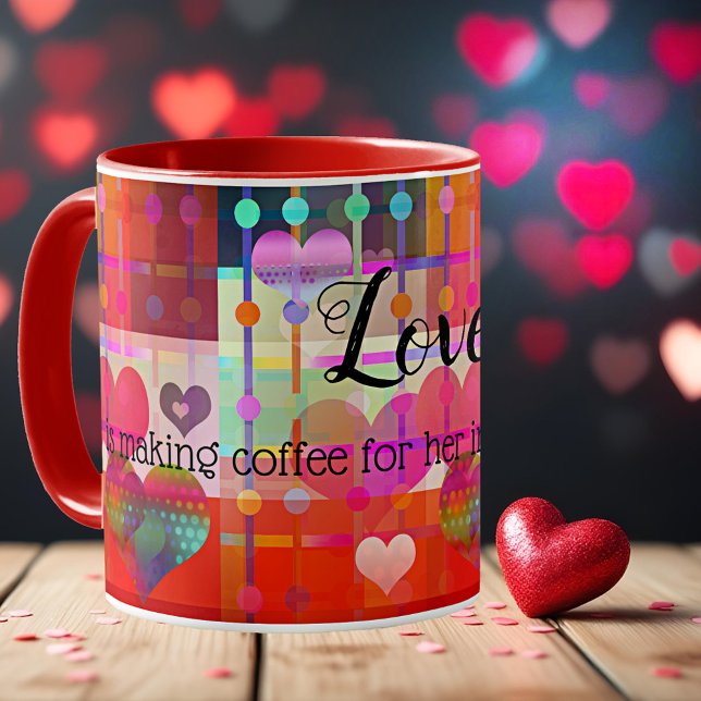 Kärlek är ... Färgbehör Mugg (A romantic mug featuring a colorful heart pattern - perfect to celebrate love or Valentine's Day)