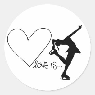 Kärlek är Figur Skating, Girl Skater & Heart Runt Klistermärke