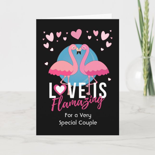 Kärlek är Flamazing Valentine för par Flamingos Kort (Framsida)