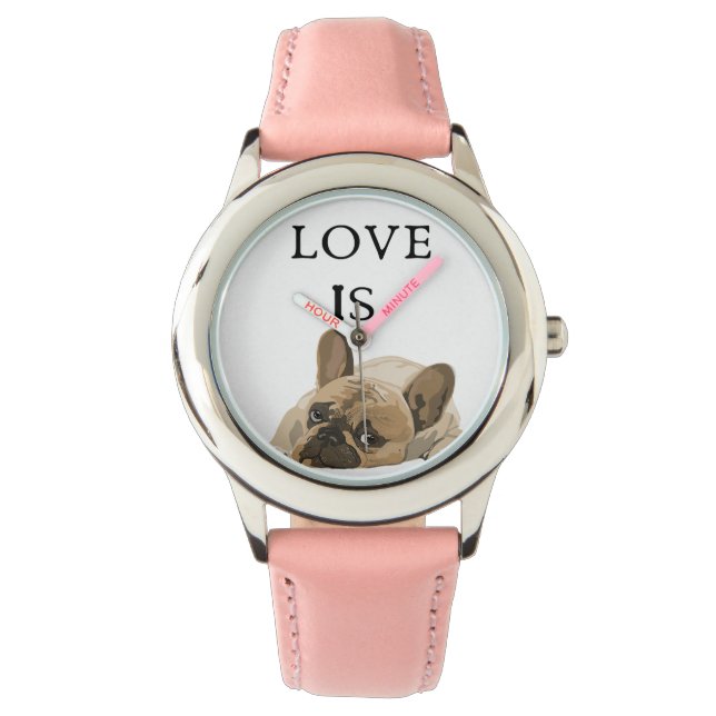 Kärlek är Fransk Bulldog Cute Frenchie Hund Mamma Armbandsur (Framsida)