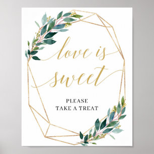 Kärlek är grönt med sött tecken, eucalyptus guld g poster