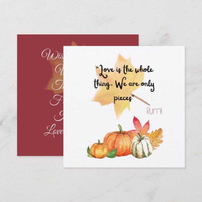 "Kärlek är hela sak. Vi är bara delara" Rumi Inbjudningar (Fram/baksida)