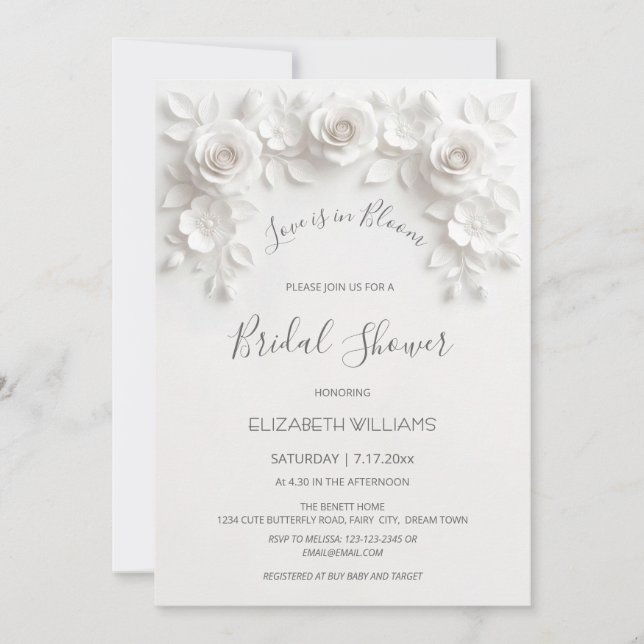 Kärlek är i blom | 3D rosor blommor Inbjudningar (Framsida)