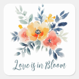 Kärlek är i blom Akvarell Blommig Bröllopsfest Fyrkantigt Klistermärke