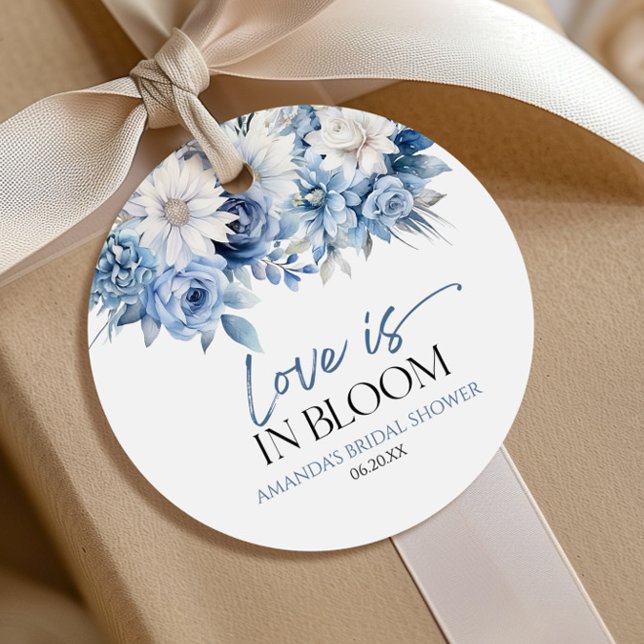 Kärlek är i blom blåblommig bröllopsfestival gåvor etiketter (Skapare uppladdad)