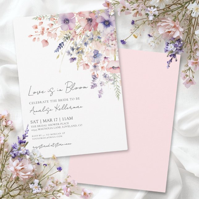 Kärlek är i blom Blomsterbröllopsfest med vilda bl Inbjudningar (Love Is In Bloom Wildflower Floral Bridal Shower Invitation)