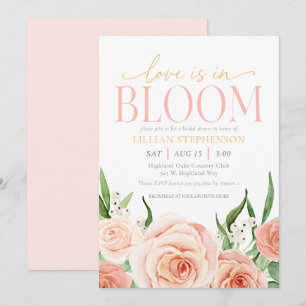 Kärlek är i blom Blush Rosa Blommig Bröllopsfest Inbjudningar