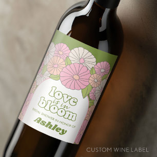 Kärlek är i blom - Boho blommor Bröllopsdusch Vinflaska Etikett