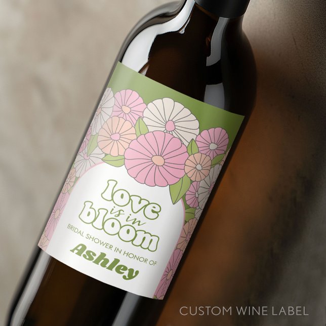 Kärlek är i blom - Boho blommor Bröllopsdusch Vinflaska Etikett (Custom Wedding Anniversary Wine Label)