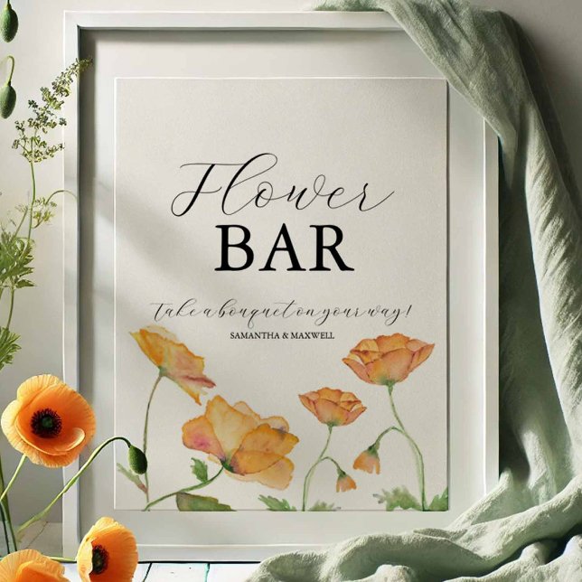 Kärlek är i blom Bröllopsdusch Blomsterbar skylt (Flower bar sign designed with hand painted art by Victoria Grigaliunas of Do Tell A Belle)