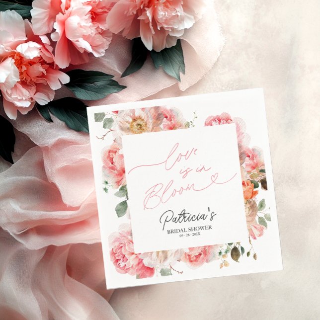 Kärlek är i blom Bröllopsdusch Rosenskära Blommor Pappersservett (Skapare uppladdad)