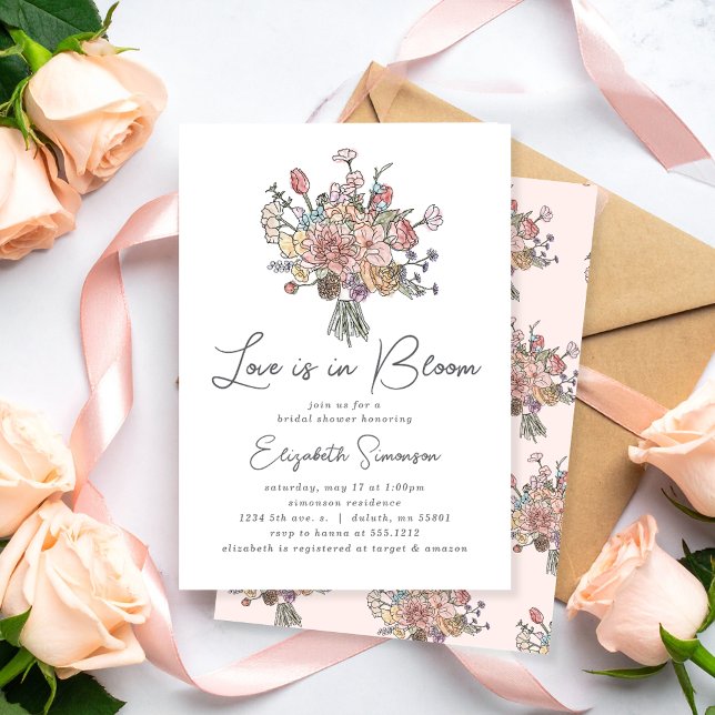 Kärlek är i blom Floral bröllopsseminarieinbjudan Inbjudningar (Love is in Bloom Floral Bridal Shower Invitation)