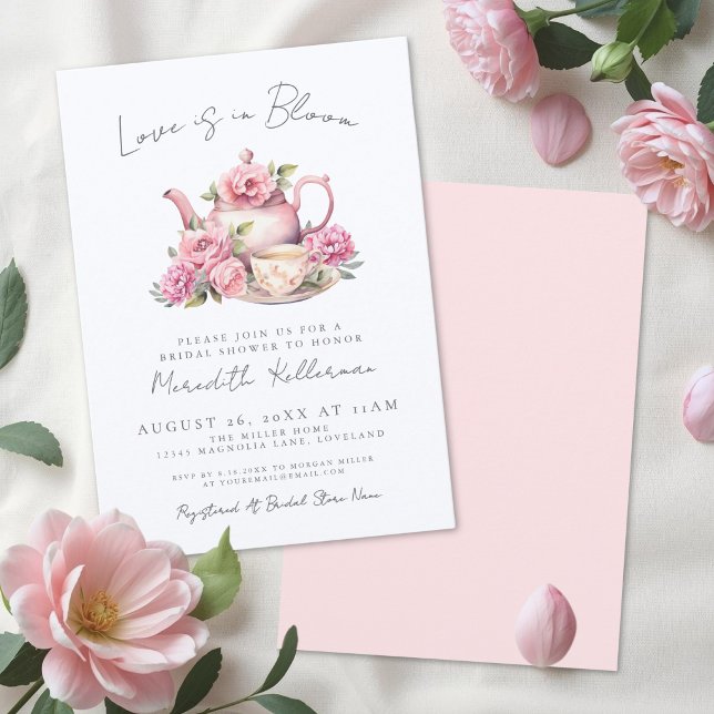 Kärlek är i blom Floral Te Bröllopsdusch Inbjudningar (Love Is In Bloom Floral Tea Bridal Shower Invitation)