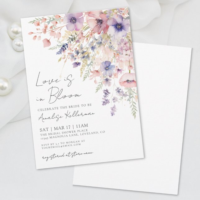 Kärlek är i blom Floral Vildblomma Bröllopsdusch Inbjudningar (Love Is In Bloom Floral Wildflower Bridal Shower Invitation )