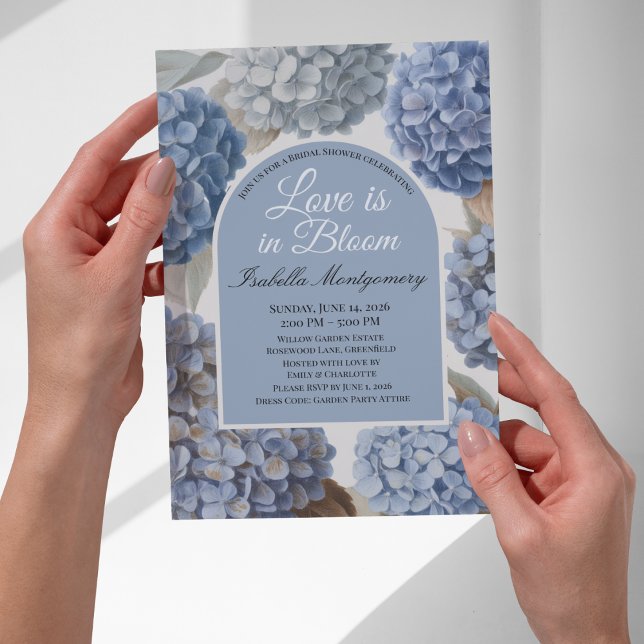Kärlek är i blom Klassisk blå Hydrangea Inbjudningar (Love Is in Bloom Classic Blue Hydrangea Invitations
)