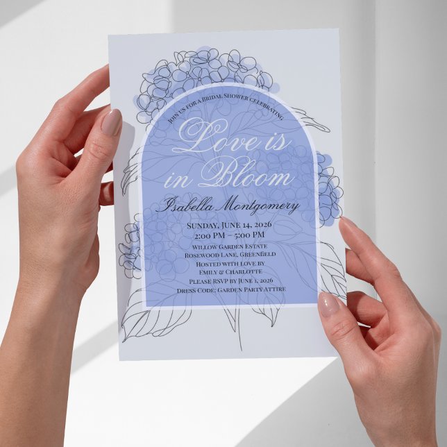 Kärlek är i blom Linjärt Hortensia-konstverk Inbjudningar (Love Is in Bloom Aesthetic Line Art Hydrangea Invitations
)
