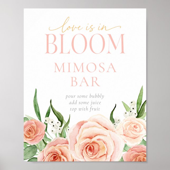 Kärlek är i blom Mimosa Bar Dryckestationsskylt Poster (Framsidan)
