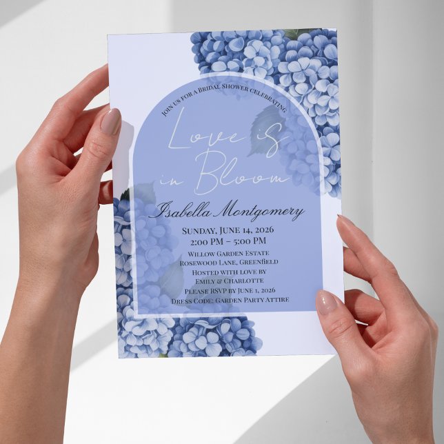 Kärlek är i blom Modern blå hortensia Inbjudningar (Love Is in Bloom Modern Blue Hydrangea Invitations
)