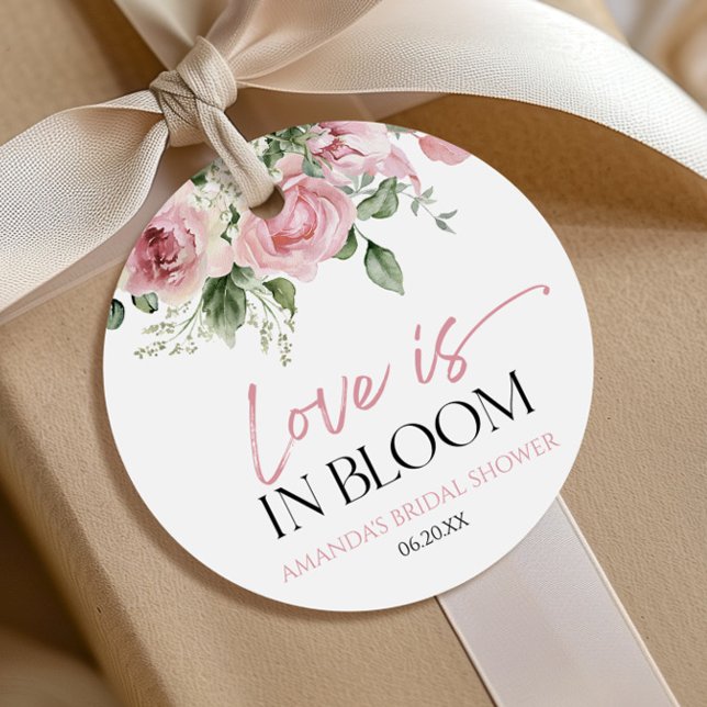 Kärlek är i blom Pink Ros Blommig Bröllopsdusch Gåvor Etiketter (Skapare uppladdad)