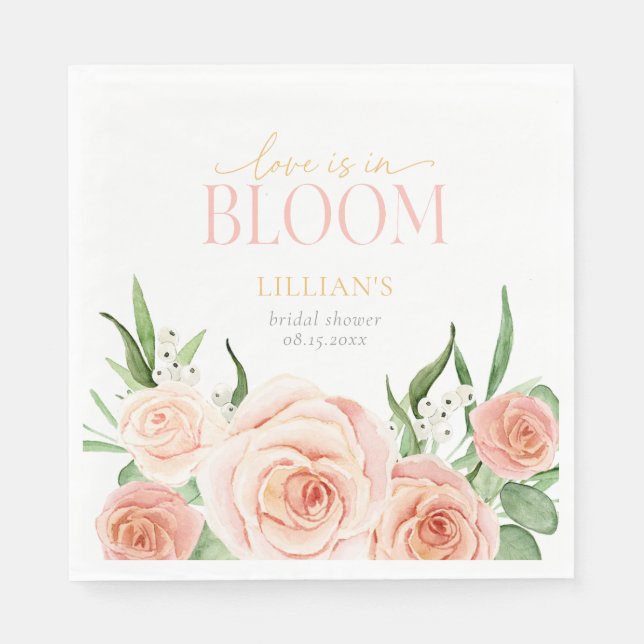 Kärlek är i blom Pink Rose Bröllopsdusch  Pappersservett (Framsidan)