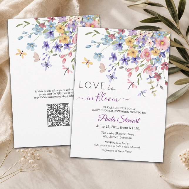 Kärlek är i blom QR-kod Baby Shower Inbjudningar (Skapare uppladdad)