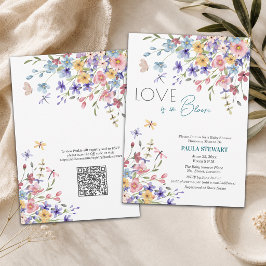 Kärlek är i blom QR-kod Blå baby shower Inbjudningar