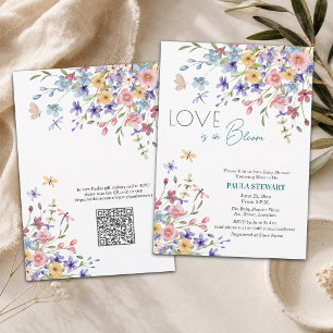Kärlek är i blom QR-kod Blå baby shower Inbjudningar