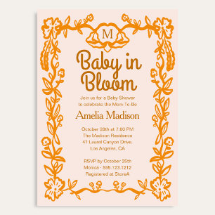 Kärlek är i blom Retro Script Blommig Baby Shower Inbjudningar