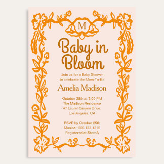 Kärlek är i blom Retro Script Blommig Baby Shower Inbjudningar