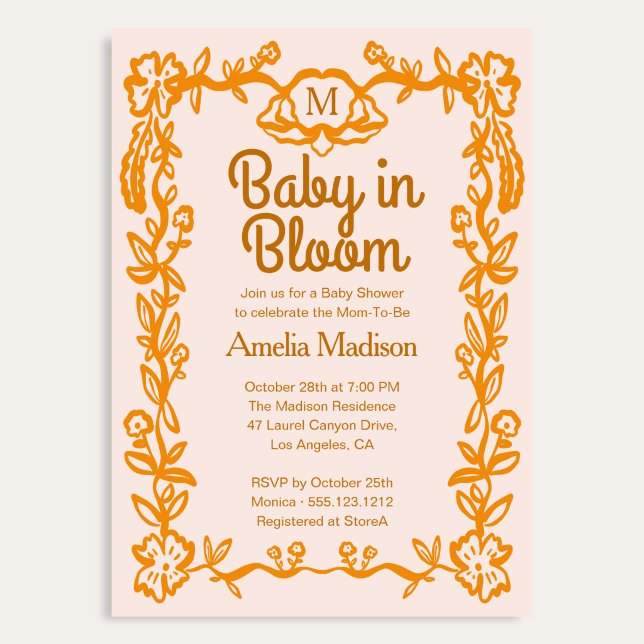 Kärlek är i blom Retro Script Blommig Baby Shower Inbjudningar (Skapare uppladdad)