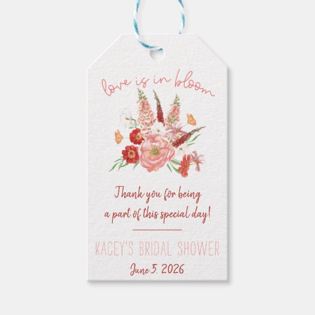 Kärlek är i blom! Röd & Rosa Bouquet Bröllopsfest Presentetikett (Framsidan)