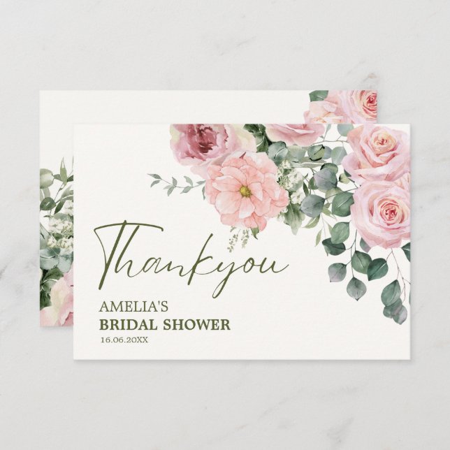 Kärlek är i blom vattenfärg Blommig Bröllopskväll Tack Kort (Fram/baksida)