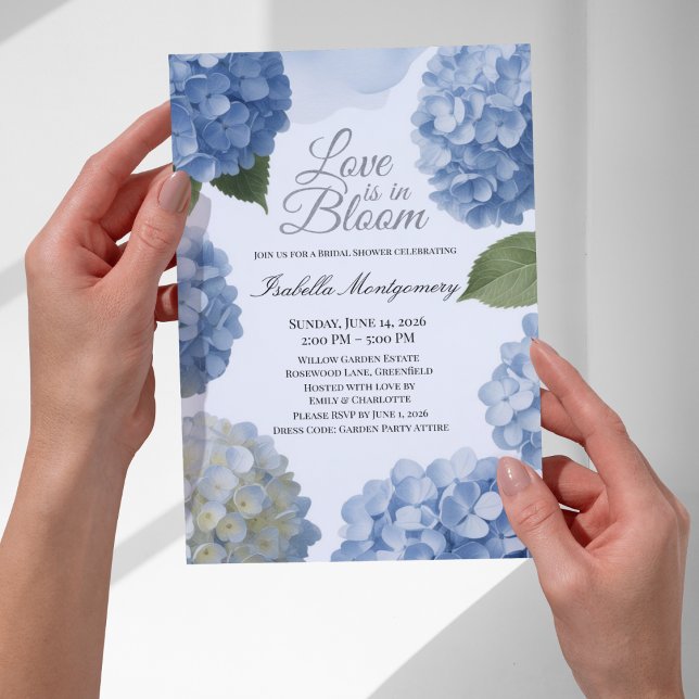 Kärlek är i blomman Feminina Blå Hydrangea Inbjudningar (Love Is in Bloom Feminine Blue Hydrangea Invitations
)
