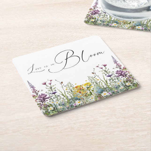 Kärlek är i blomman Vild blomster bröllopsdusch Underlägg Papper Kvadrat (Vinklad)