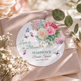 Kärlek är i blommande fjärilar Bröllopsdusch Runt Klistermärke