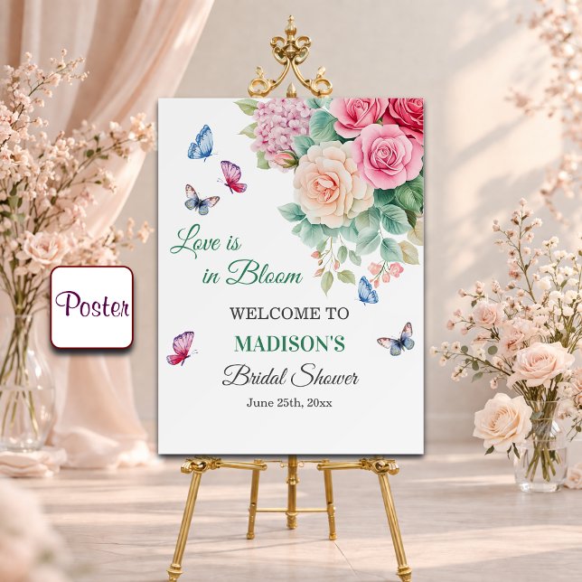 Kärlek är i blommande fjärilar Bröllopsdusch Välko Poster (Skapare uppladdad)