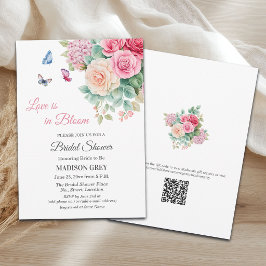 Kärlek är i blommande fjärilar QR-kod Bröllopsdusc Inbjudningar