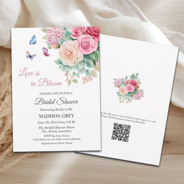 Kärlek är i blommande fjärilar QR-kod Bröllopsdusc Inbjudningar (Skapare uppladdad)