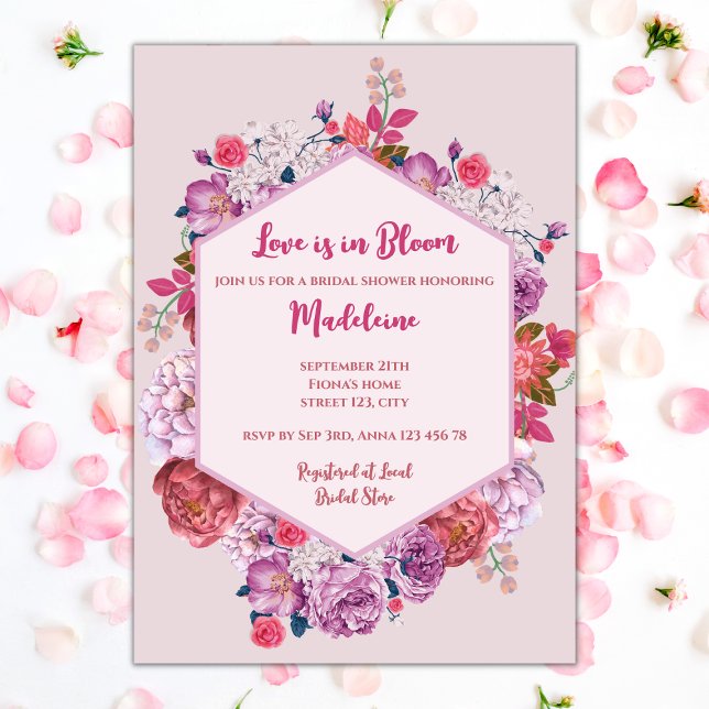 Kärlek är i Blommigt för Rosa av blodMöhippa Inbjudningar (love is bloom bridal shower invitation pink floral invitations)