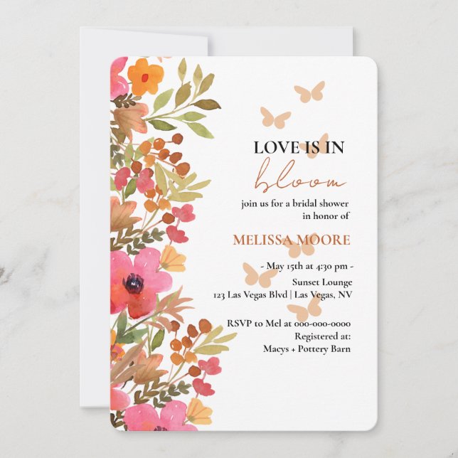 Kärlek är i Blommigtarna Bläck Möhippa Pinks Peach Inbjudningar (Framsida)