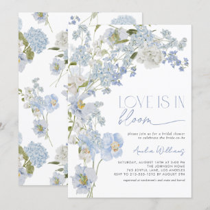 Kärlek är i Blommigten Bloom Dusty Blue Watercolor Inbjudningar