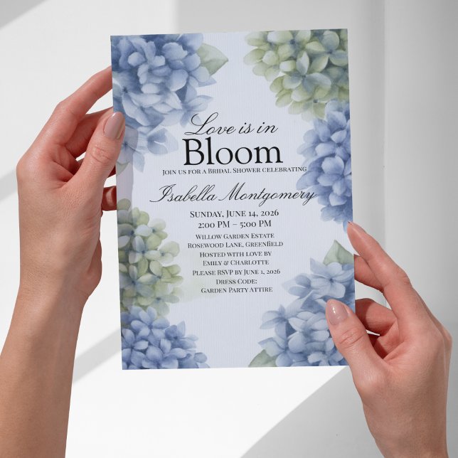 Kärlek är i blomning Vårblå Rustik Hortensia Inbjudningar (Love Is in Bloom Spring Blue Rustic Hydrangea Invitations
)