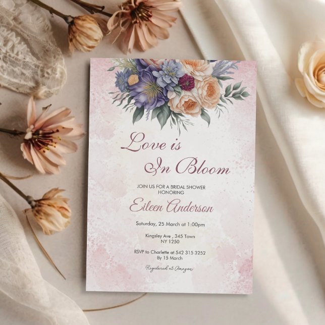 Kärlek är i Bloom Blommigt Inbjudningskort för möh (Love is in Bloom Floral Bridal Shower Invite)