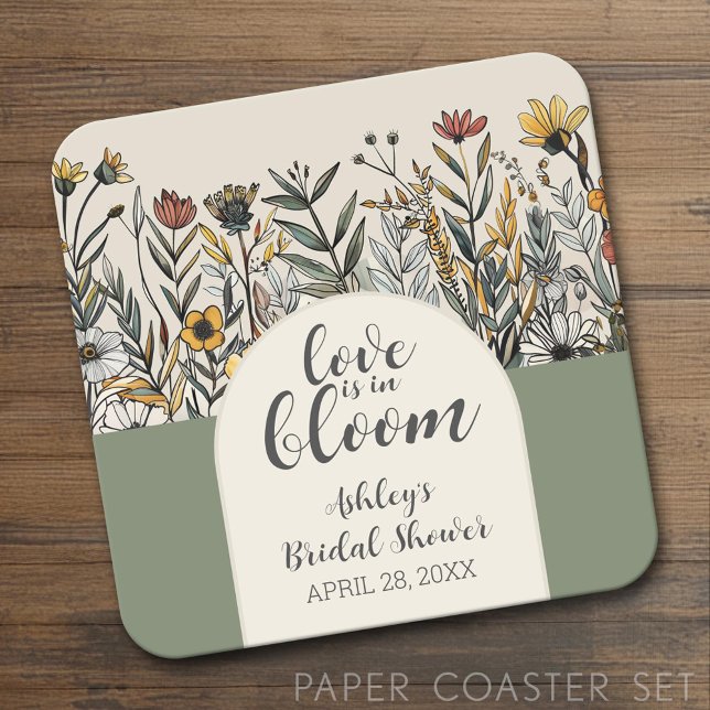 Kärlek är i Bloom - Boho Flowers Möhippa Underlägg Papper Kvadrat (Custom Coaster Set)