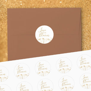 Kärlek är i Bloom Guld Wildblomsketch Runt Klistermärke