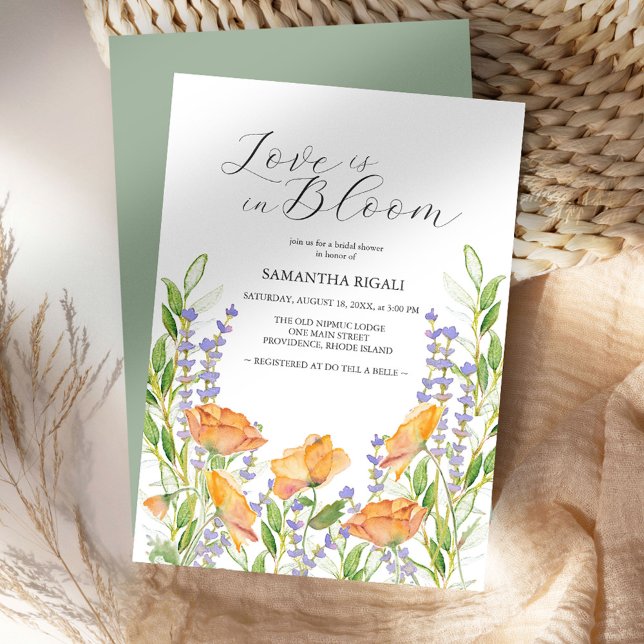 Kärlek är i Bloom - Möhippan Wildblommor (Love is in bloom bridal shower invitations features watercolor floral art by Victoria Grigaliunas)