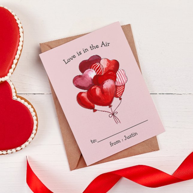 Kärlek är i Luft Heart Balloon KIDS Valentine's Anteckningskort (Skapare uppladdad)