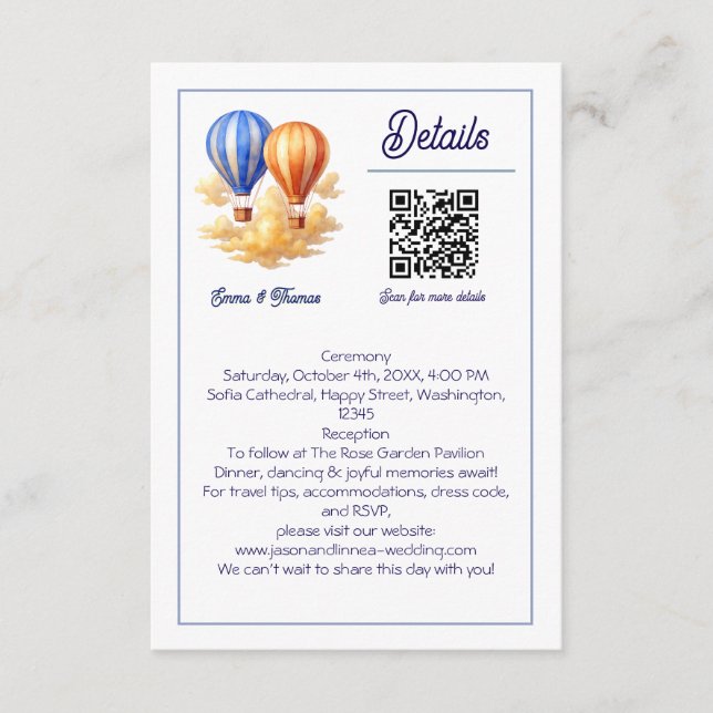 Kärlek är i Luft Luftballong Travel Bröllop Tilläggskort (Framsida)